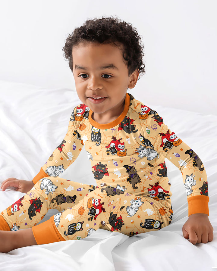 Spooky Kittie Bamboo Two Piece Long Sleeve Pajama Set