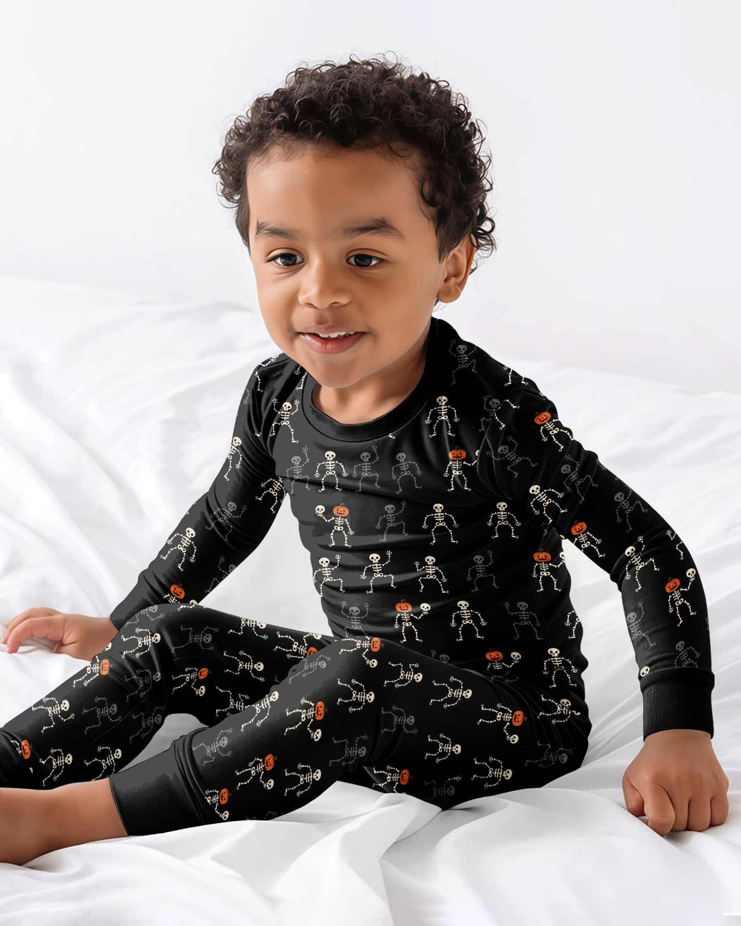Halloween Dancing Skeleton Bamboo Two Piece Long Sleeve Pajama Set