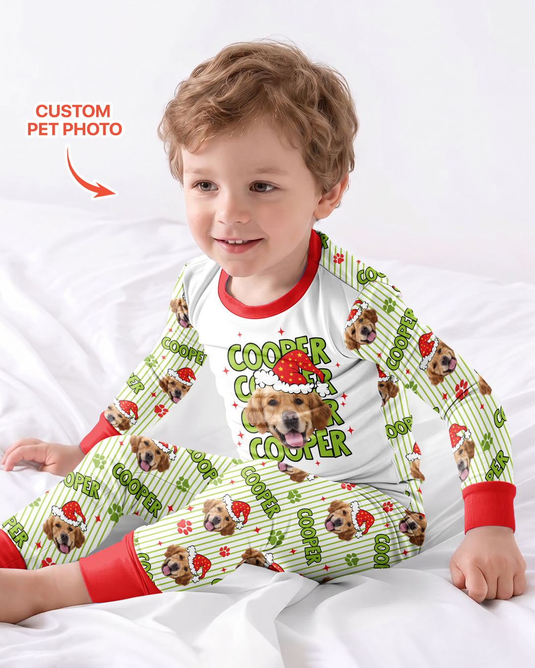 Personalized Pink Santa Dog Bamboo Two Piece Long Sleeve Pajama Set