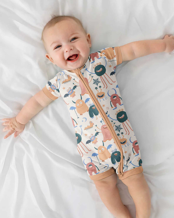 Monsters Fun Pastels Hand Painted Cute Bamboo Shorty Zippy