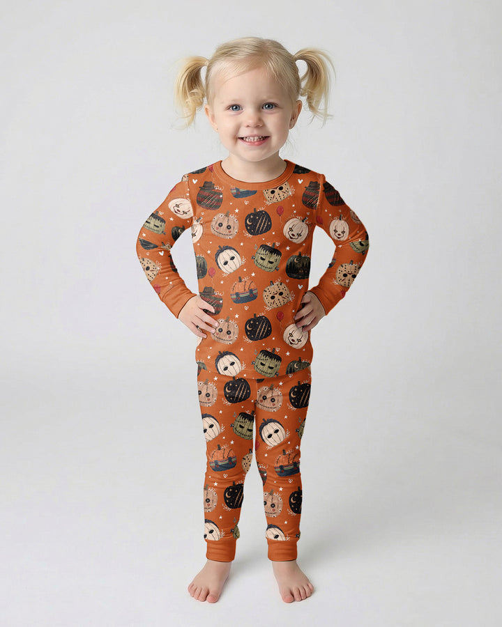 Spooky Slasher Pumpkins Bamboo Two Piece Long Sleeve Pajama Set