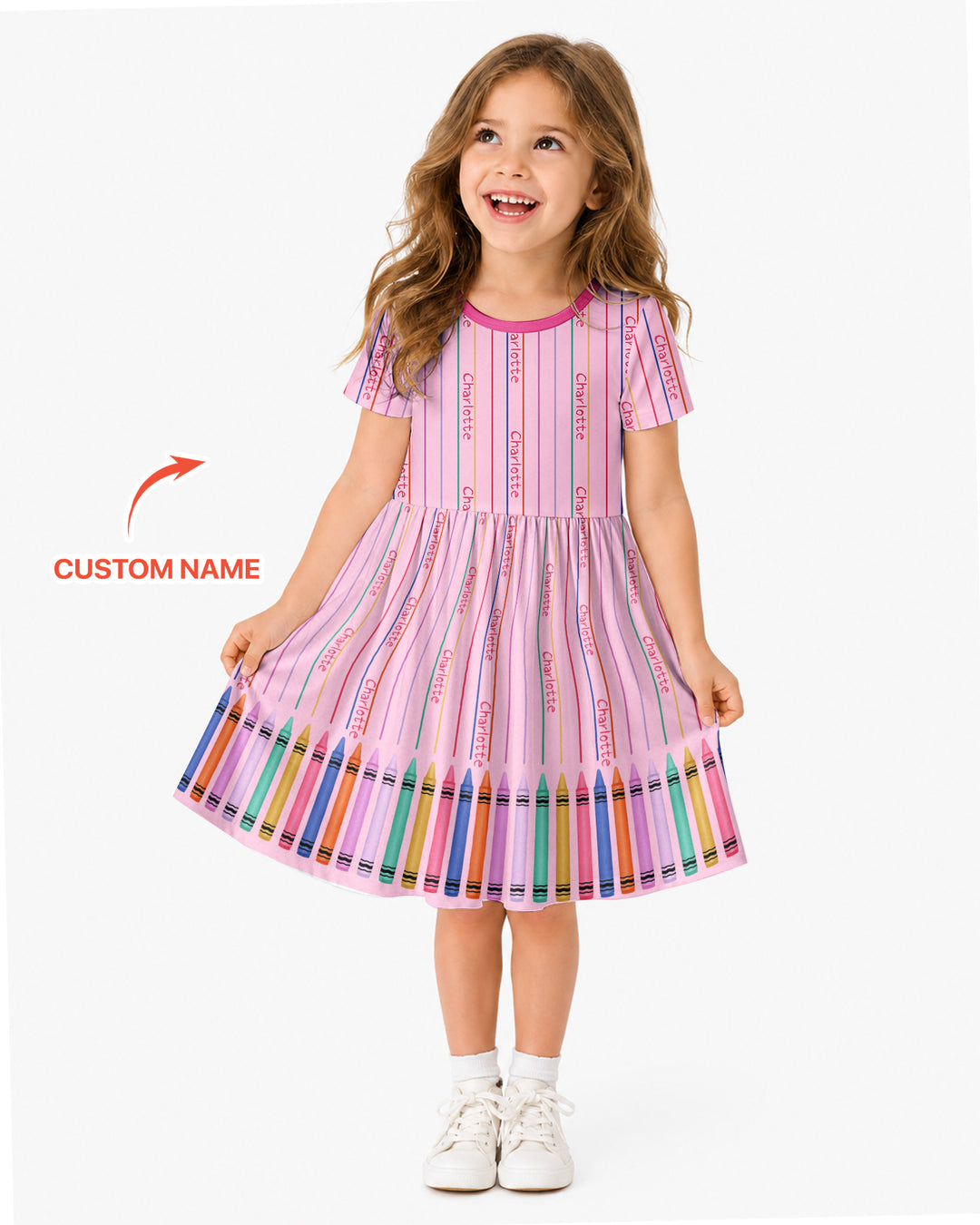 Custom Name Crayon Lines Bamboo Twirl Dress