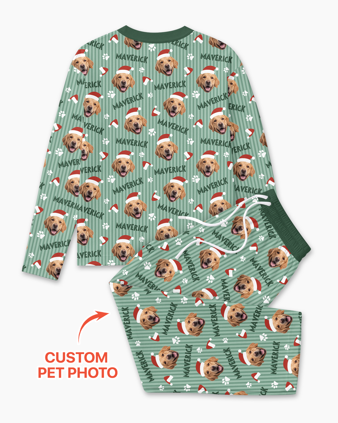 Custom Pet Photo Christmas Paws Stripe Bamboo Men's Pajama Set