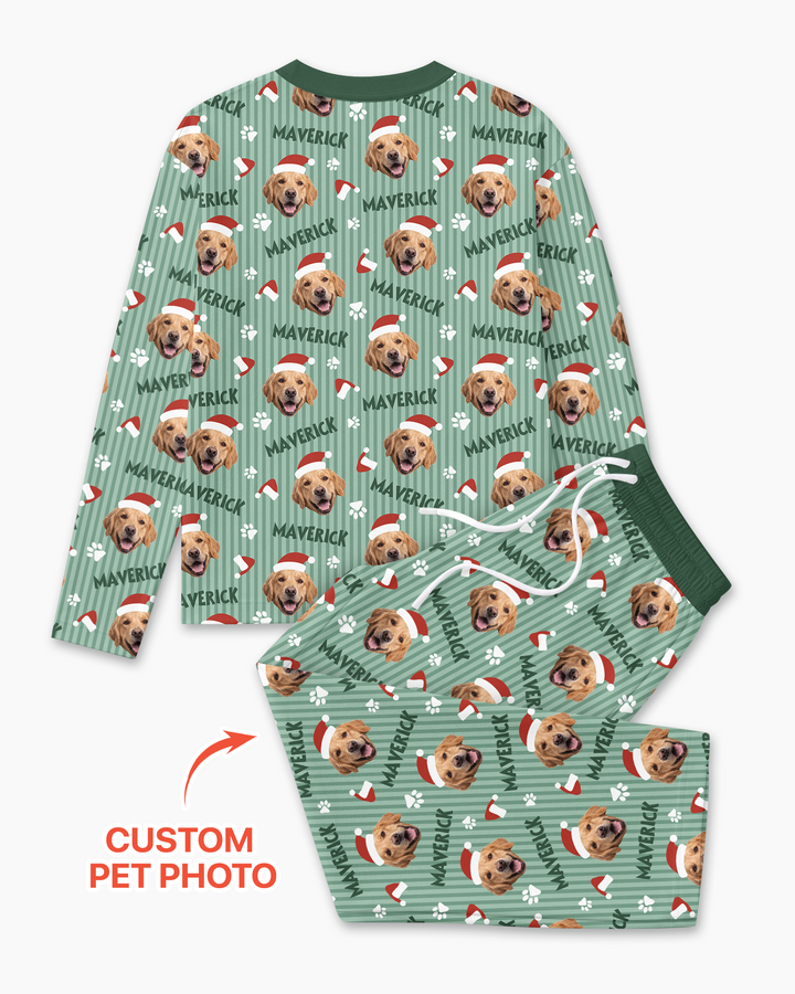 Custom Pet Photo Christmas Paws Stripe Bamboo Men's Pajama Set