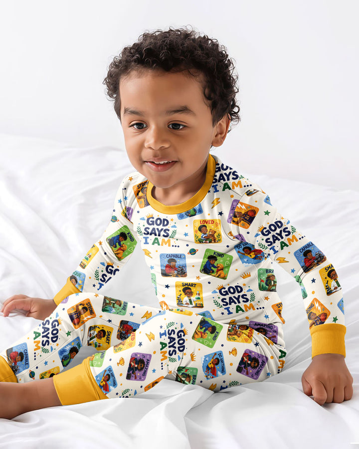 God Says I Am Black Boy Bamboo Two Piece Long Sleeve Pajama Set