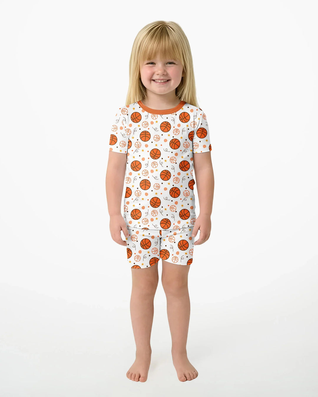 Orange Basketball Bamboo Two Piece Short Sleeve Shorts Pyjamas Set