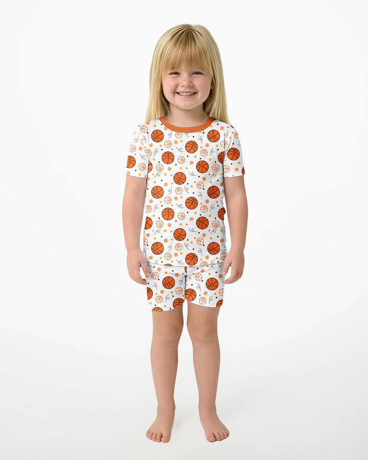 Orange Basketball Bamboo Two Piece Short Sleeve Shorts Pyjamas Set