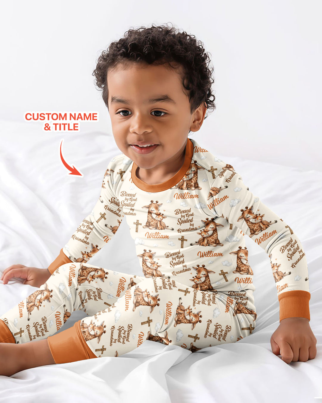 Custom Name Blessed By God Spoiled By Grandma Bamboo Two Piece Long Sleeve Pajama Set