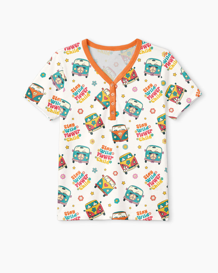 Stay Wild Flower Child Bamboo Women Short Sleeve Short Pajama Set