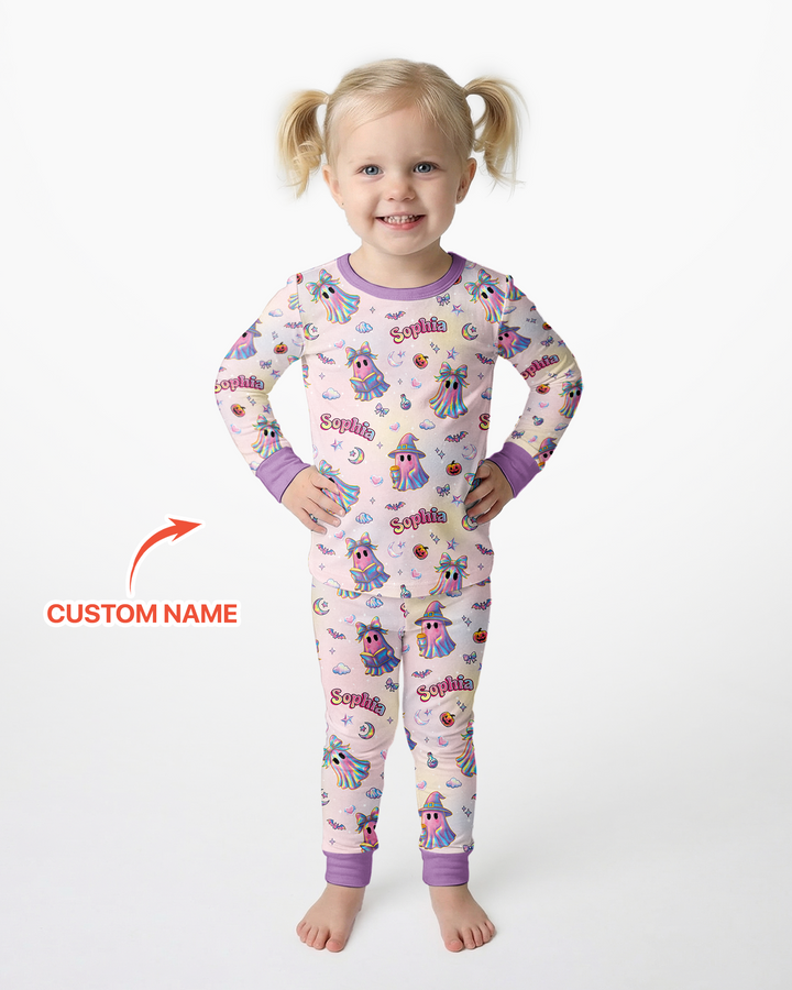 Holographic Cute Ghost Bamboo Two Piece Long Sleeve Pajama Set