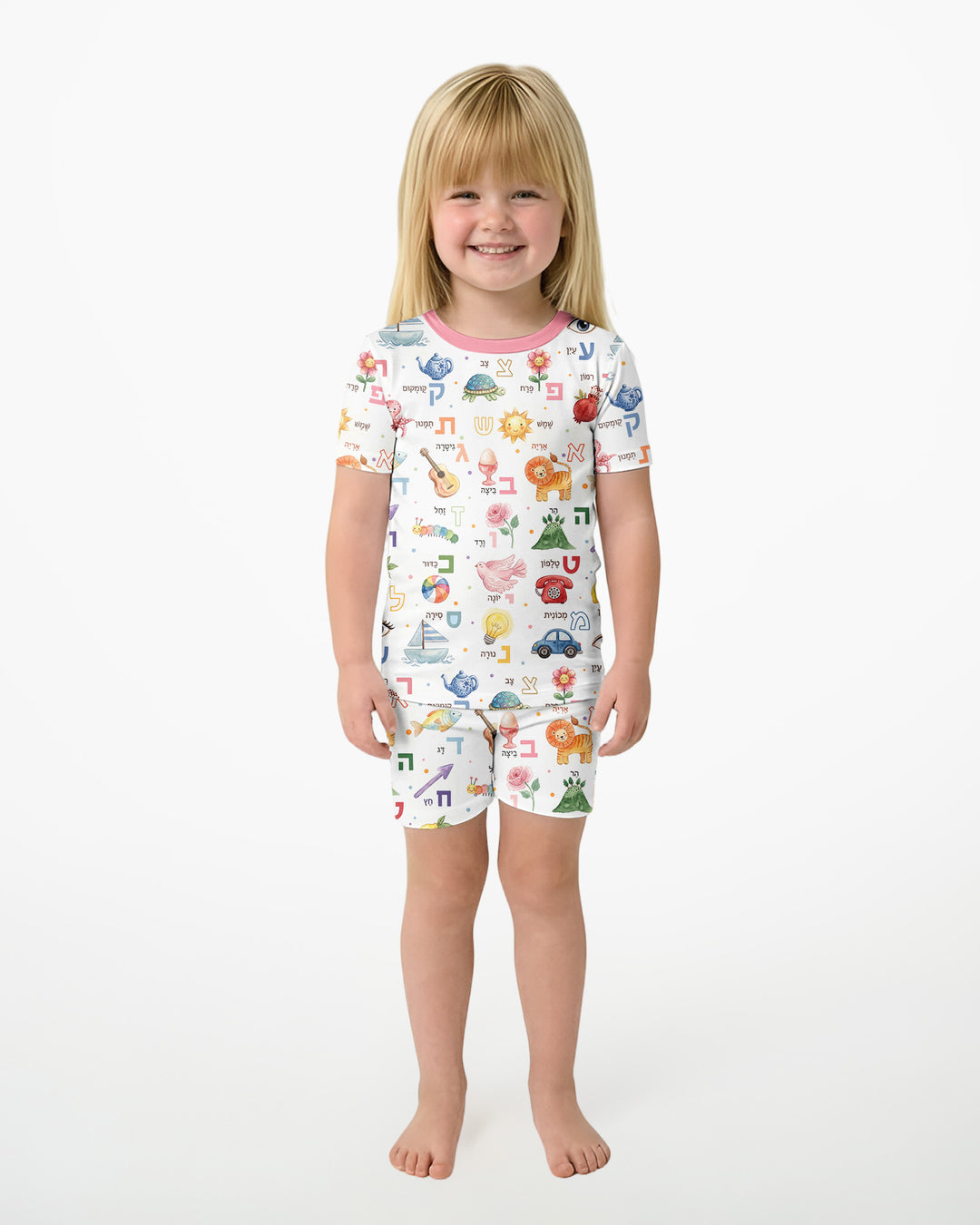 Hebrew Aleph Bet Bamboo Two Piece Short Sleeve Shorts Pajama Set