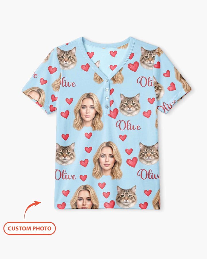 Custom Face Family Matching Bamboo Women Short Sleeve Short Pajama Set