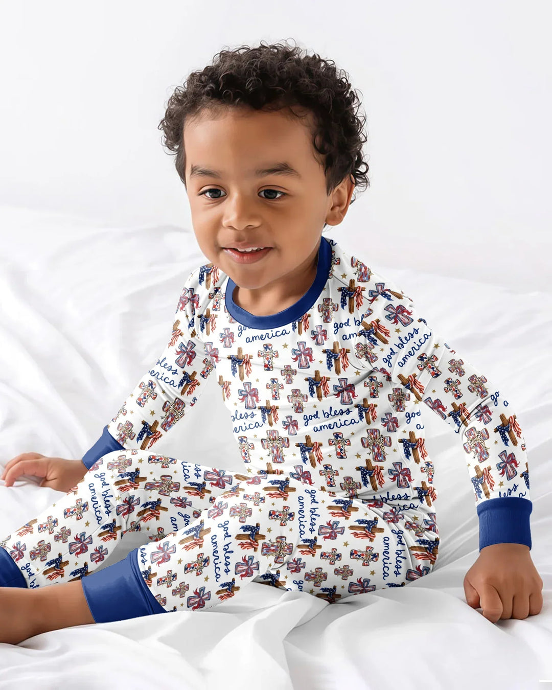 God Bless America Family Matching Bamboo Two Piece Long Sleeve Pajama Set