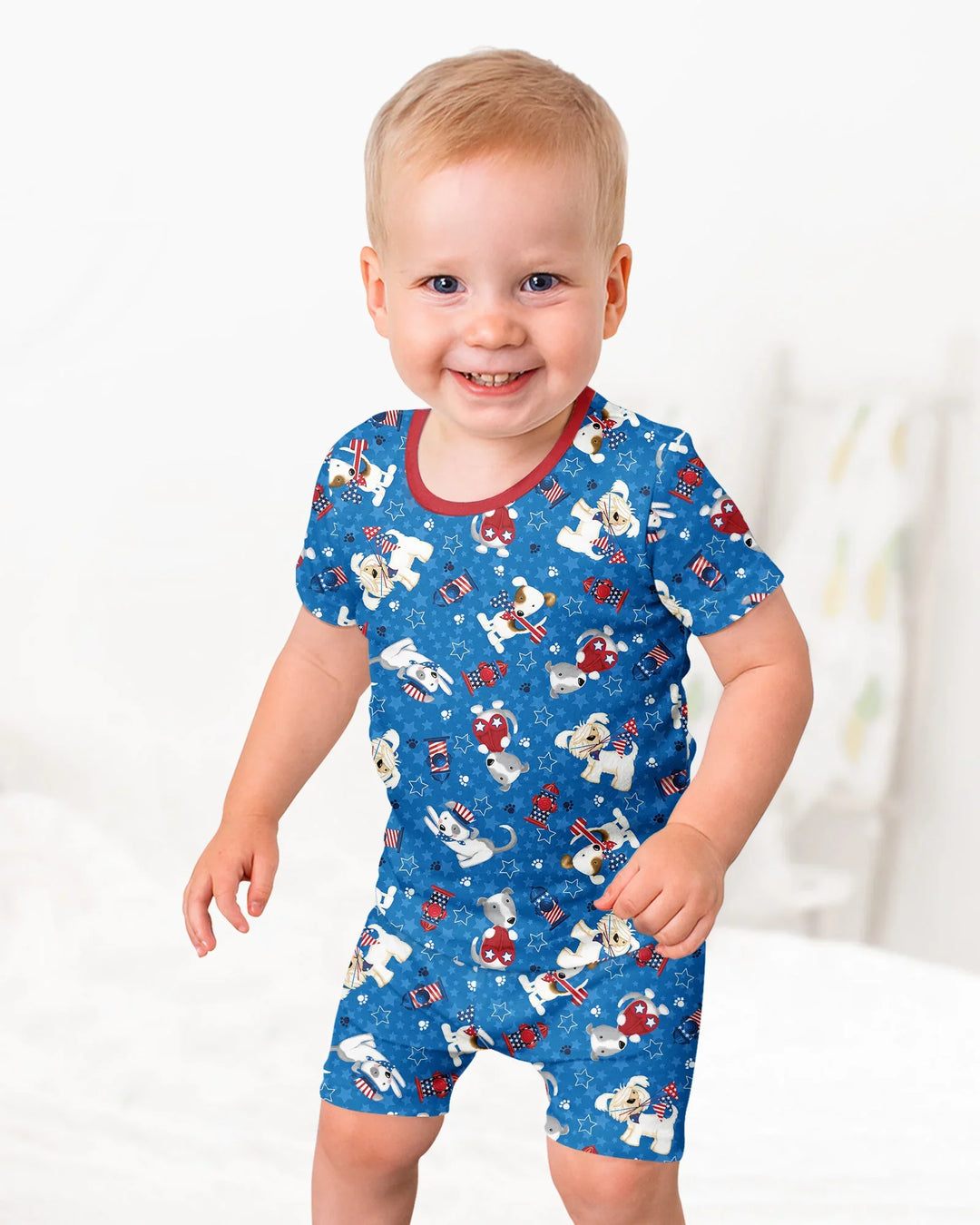 Red, White & Woof Family Matching Bamboo Two Piece Short Sleeve Shorts Pajama Set