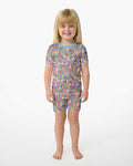 Doodle Characters Pastel Bamboo Two Piece Short Sleeve Shorts Pajama Set