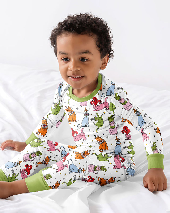 Whimsical Cats Bamboo Two Piece Long Sleeve Pajama Set
