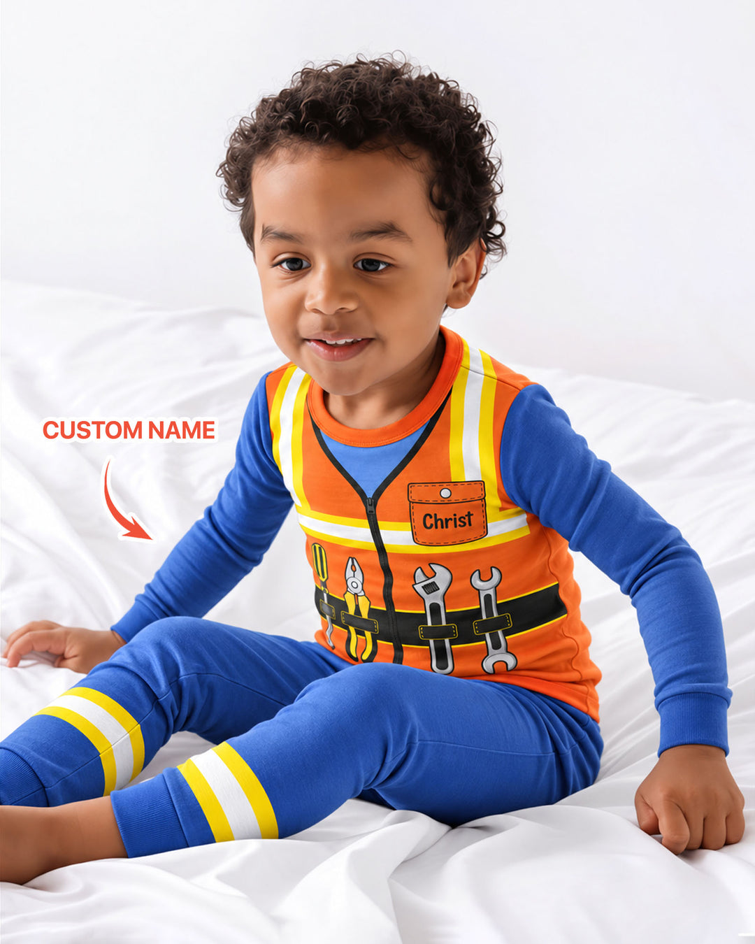 Construction Worker Custom Name Bamboo Two Piece Long Sleeve Pajama Set