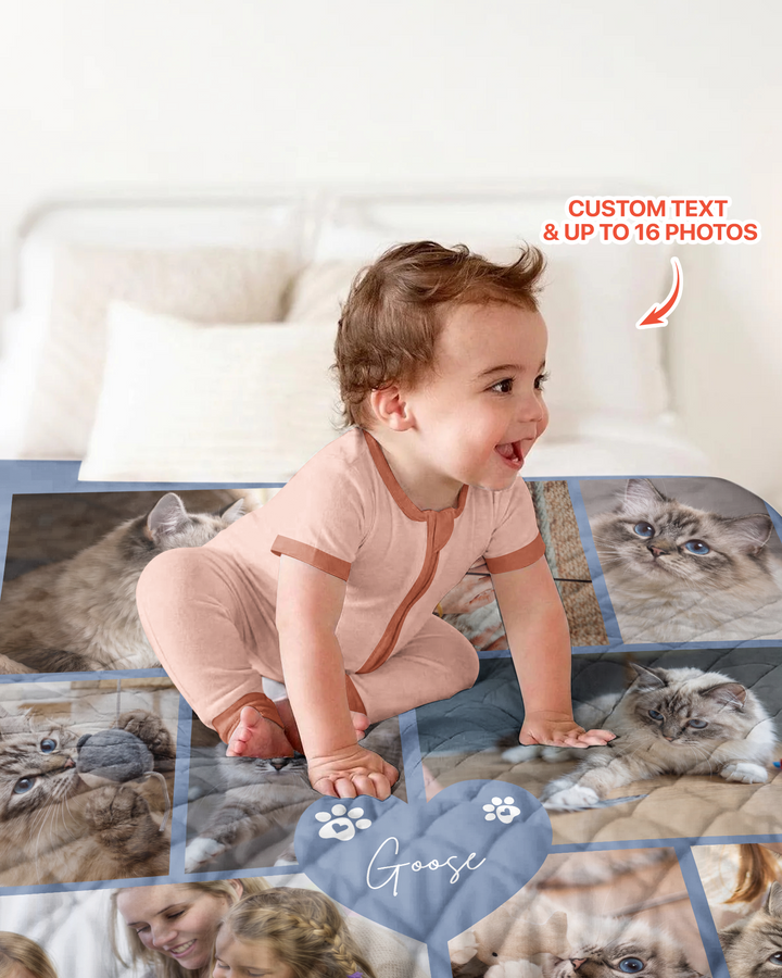 Custom Pet Photo Collage Bamboo Quilt Blanket