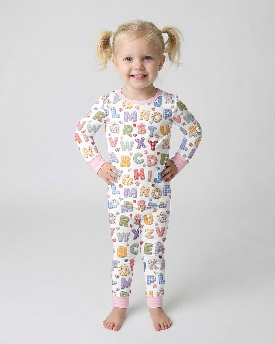 Fabric Alphabet Letters Bamboo Two Piece Long Sleeve Pajama Set
