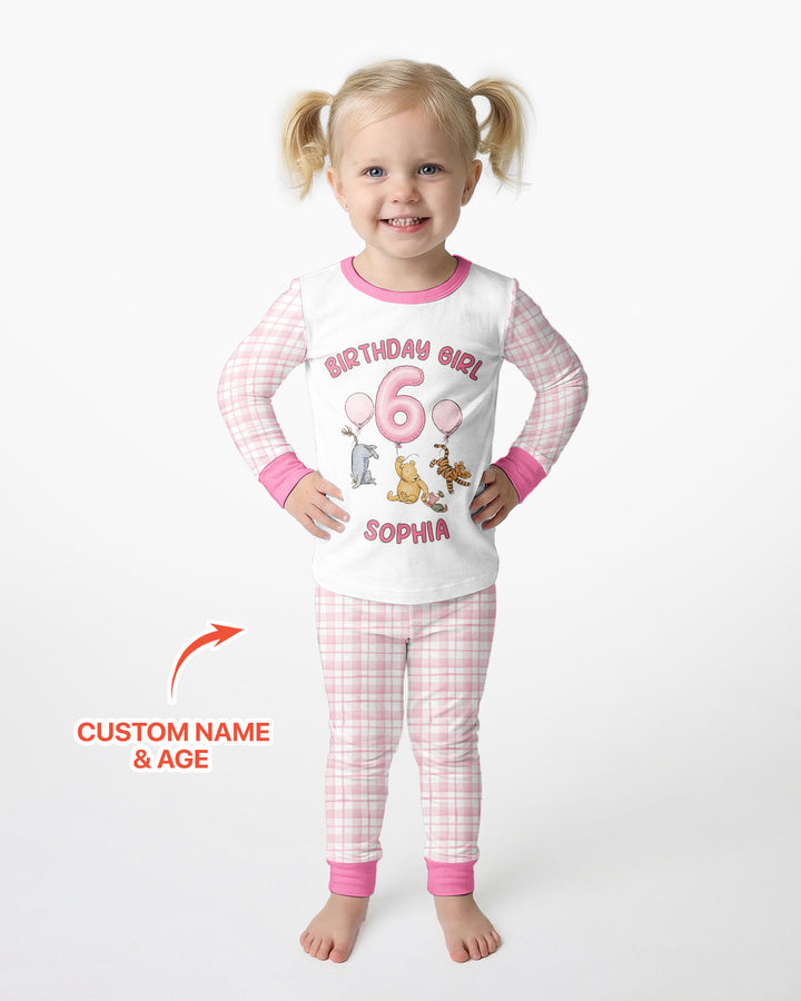 Little Bear Birthday Custom Name And Age Balloon Bamboo Two Piece Long Sleeve Pajama Set