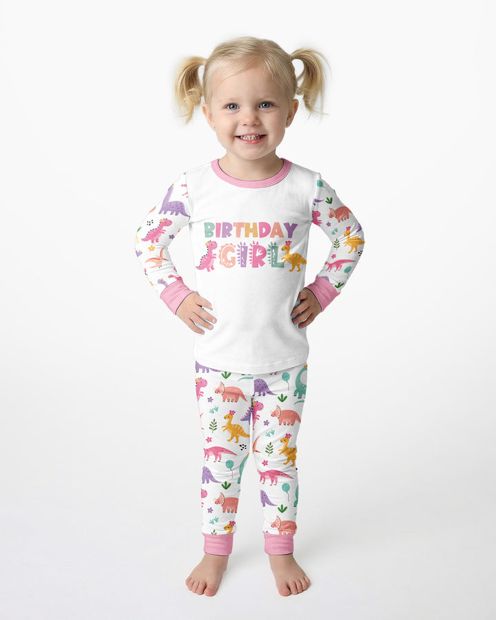 Personalized Dinosaur Birthday Bamboo Two Piece Long Sleeve Pajama Set