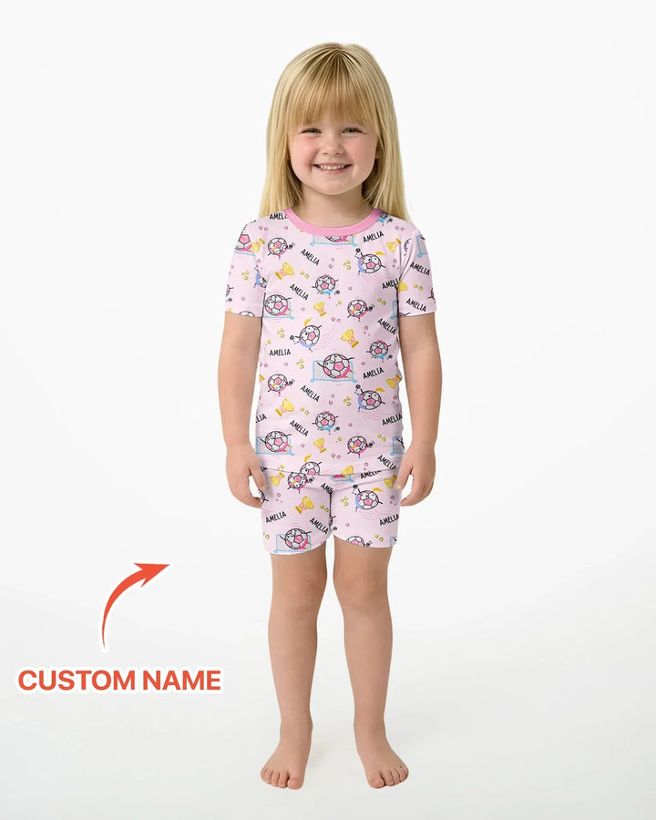 Custom Name Soccer Dad Team Matching Bamboo Two Piece Short Sleeve Shorts Pajama Set
