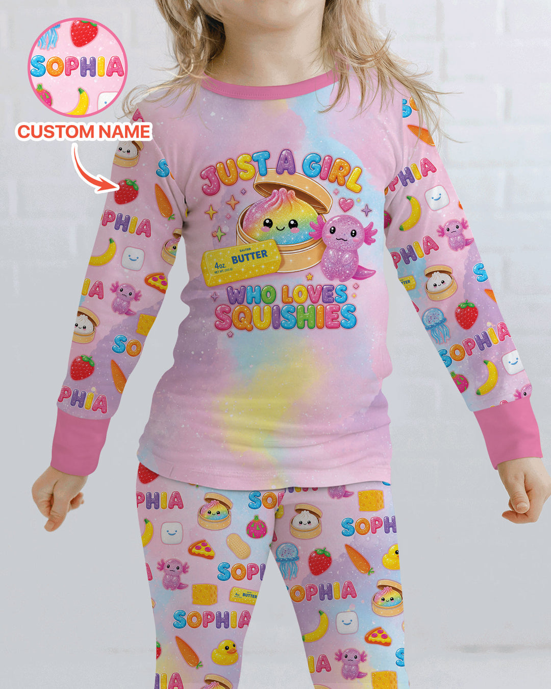 Just A Girl Who Loves Squishy Custom Name Bamboo Two Piece Long Sleeve Pajama Set