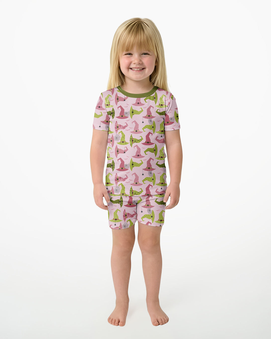 Pink Witch Hat Halloween Bamboo Two Piece Short Sleeve Shorts Pajama Set