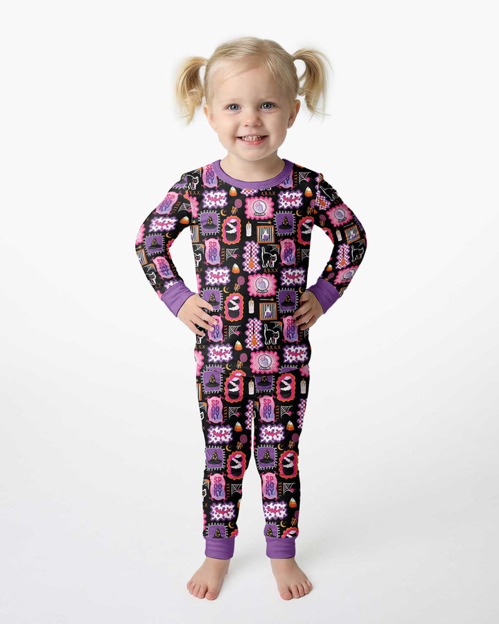 Pink Witchy Halloween Bamboo Two Piece Long Sleeve Pajama Set