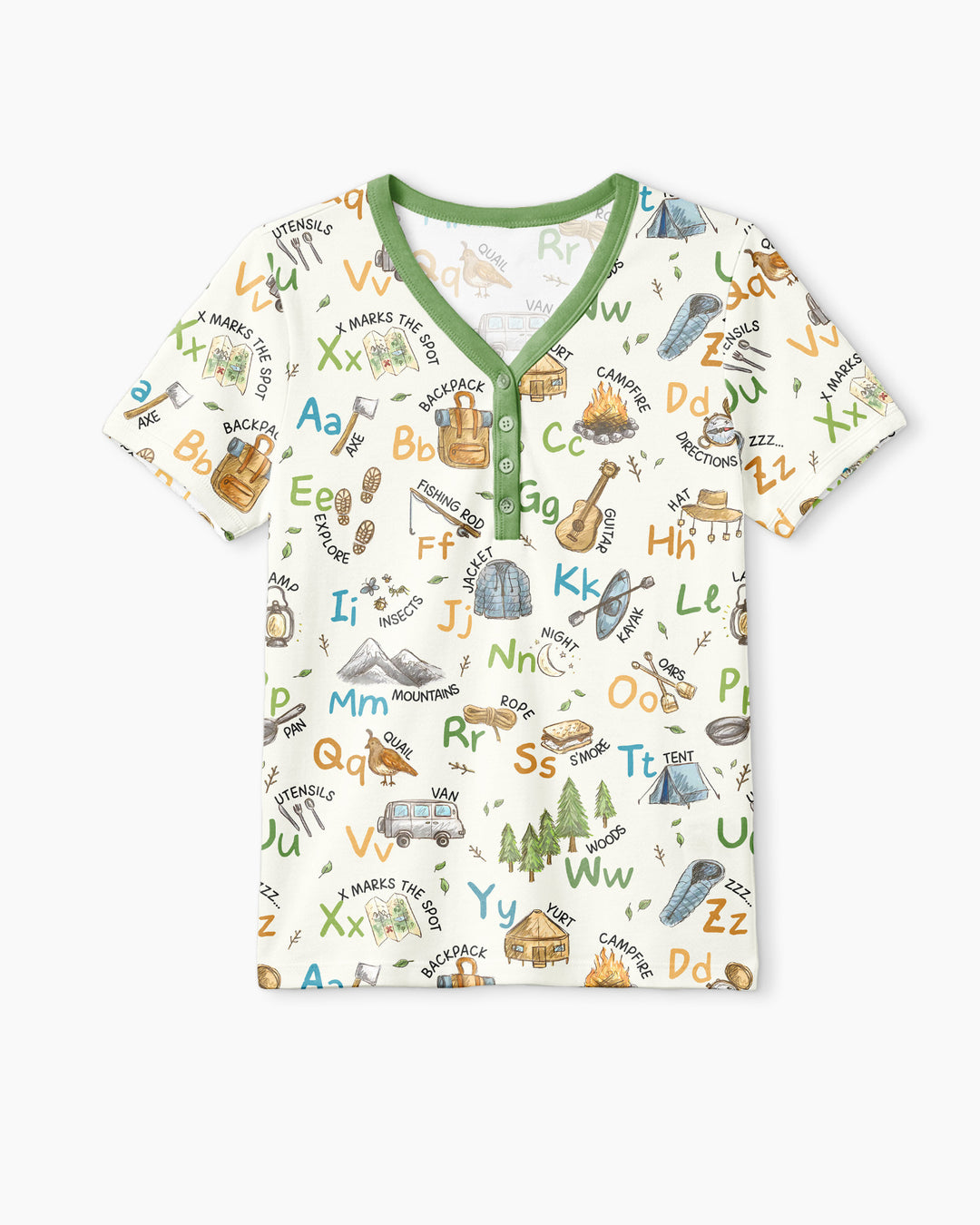 Adventure Alphabet ABCs Summer Camp Bamboo Women Short Sleeve Short Pajama Set