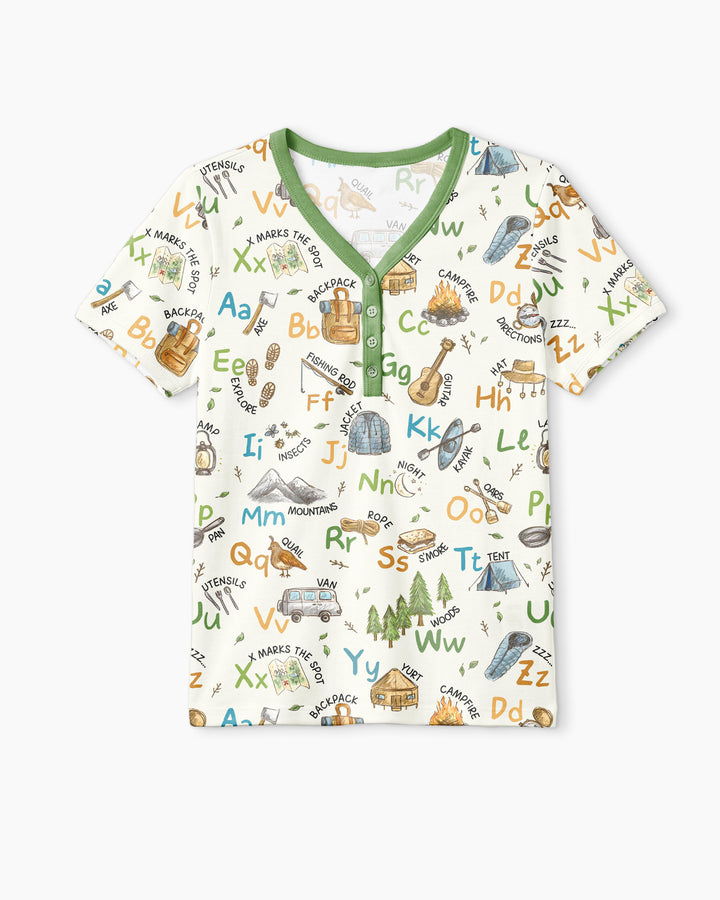 Adventure Alphabet ABCs Summer Camp Bamboo Women Short Sleeve Short Pajama Set