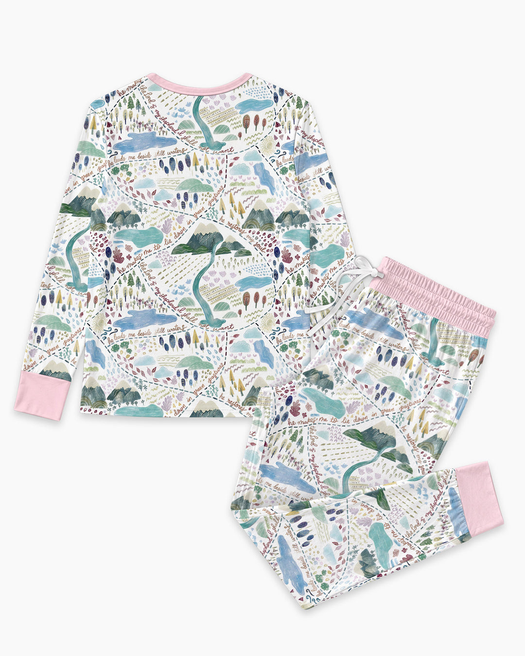 Whimsical Psalms 23 Map Bamboo Women Pajama Set