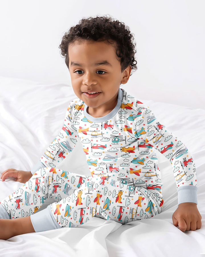 Airplanes And Helicopters Bamboo Two Piece Pyjamas Set