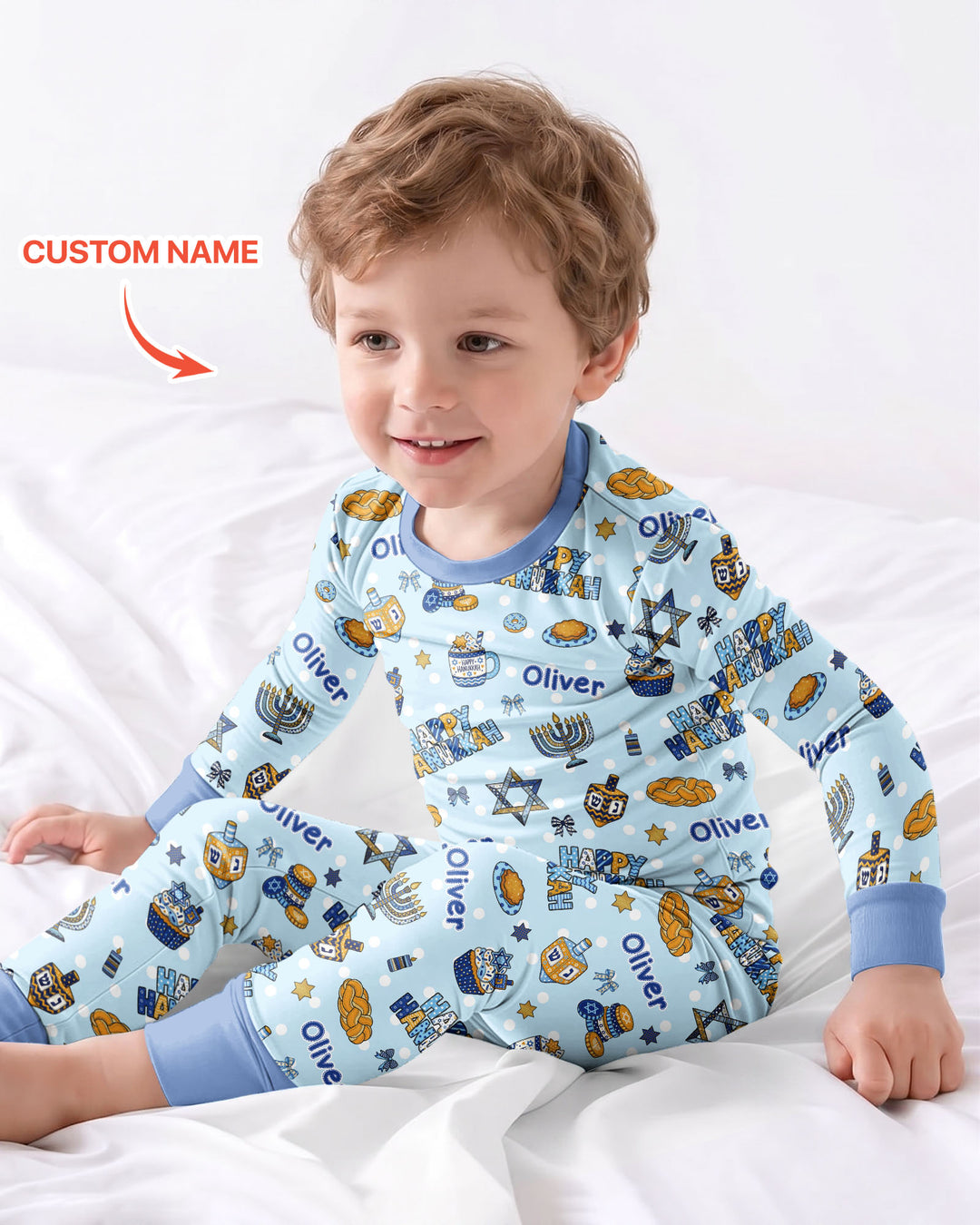 Custom Name Jewish Holiday Bamboo Two Piece Long Sleeve Pajama Set