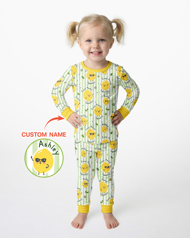 Easy Peasy Lemon Squeezy Custom Name Bamboo Two Piece Long Sleeve Pajama Set