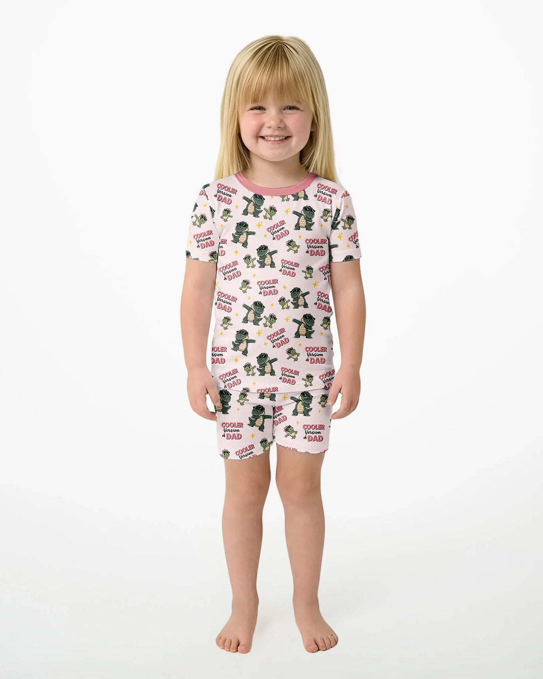 Cool Dino Daddy & Me Matching Bamboo Two Piece Short Sleeve Shorts Pajama Set