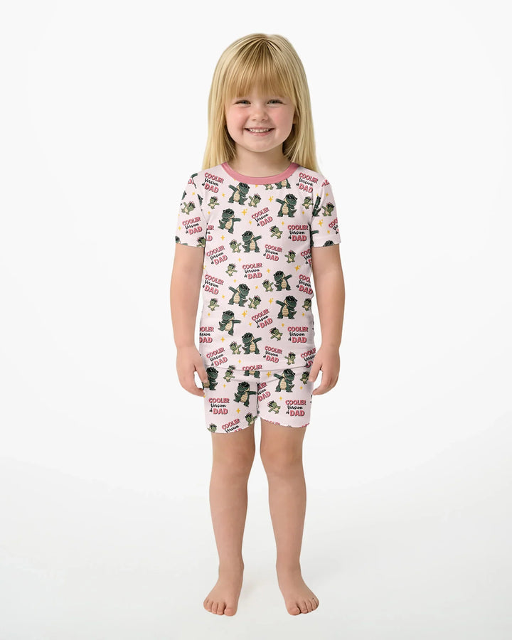 Cool Dino Daddy & Me Matching Bamboo Two Piece Short Sleeve Shorts Pajama Set