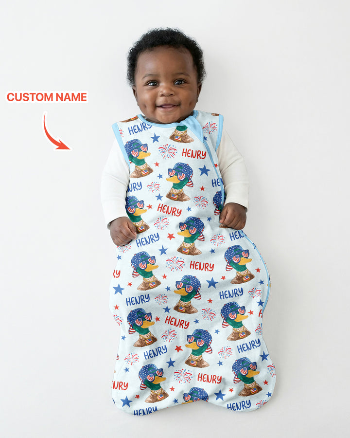 Custom Name Patriotic Mallard Duck Bamboo Sleep Bag