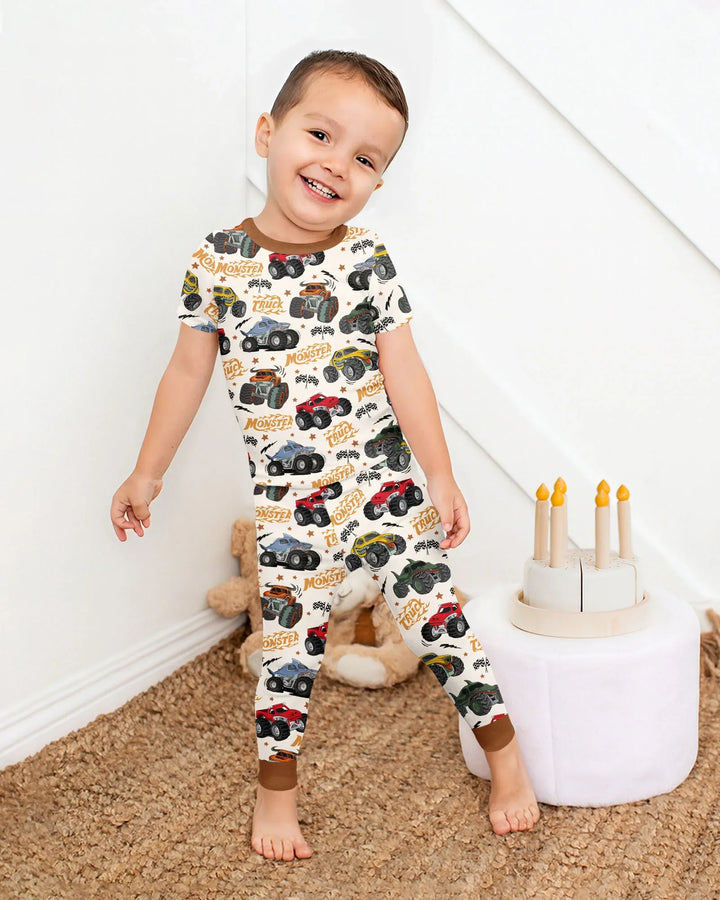 Vroom Vroom Monster Truck Bamboo Two Piece Short Sleeve Pajama Set