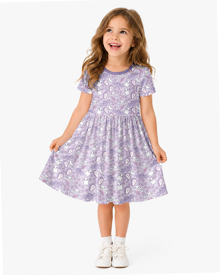 Cute Ghost Halloween Pastel Purple Spooky Bamboo Twirl Dress