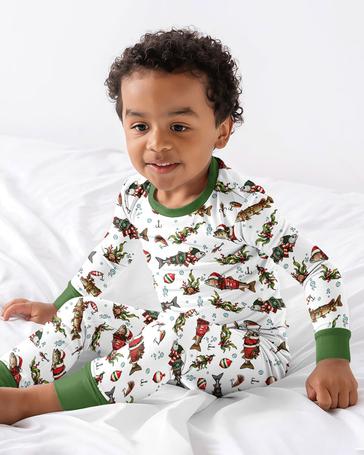 Christmas Trout Fishing Bamboo Two Piece Long Sleeve Pajama Set