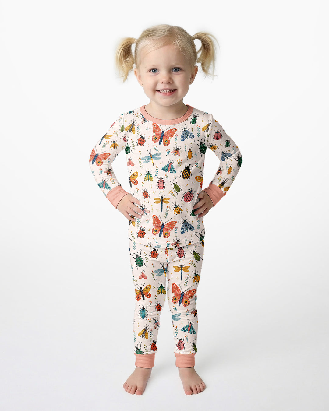 Folk Art Insects Bamboo Two Piece Long Sleeve Pajama Set