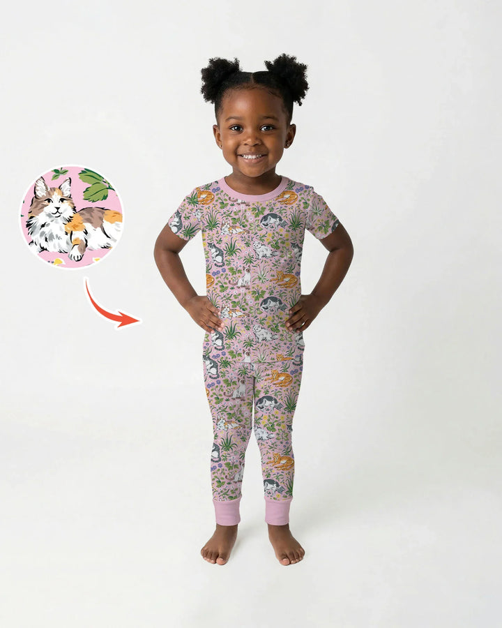 Kitten Garden Family Matching Bamboo Two Piece Short Sleeve Pajama Set
