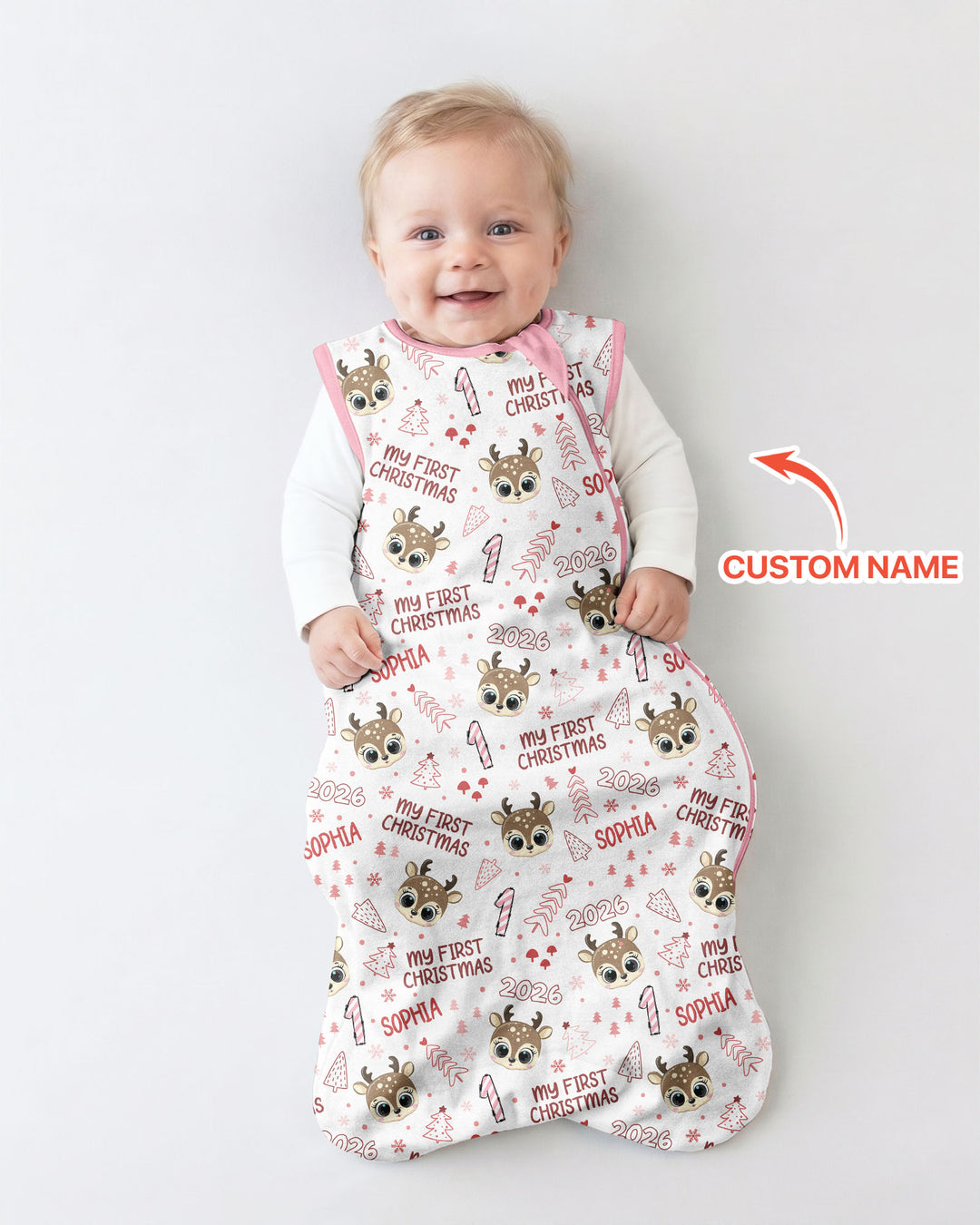 Custom Name Cute Reindeer My First Christmas Bamboo Sleep Bag