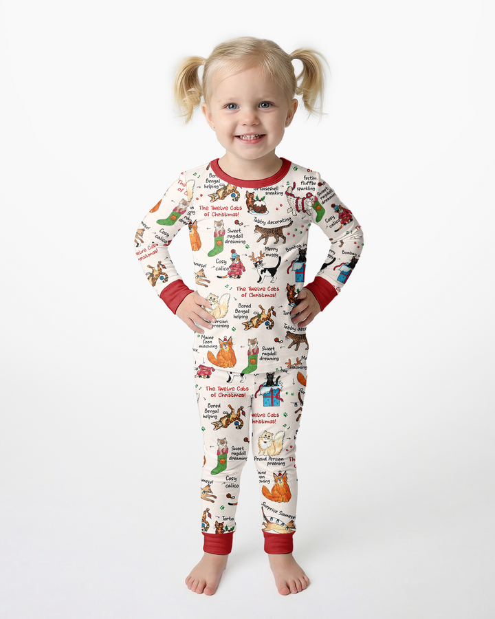 The 12 Cats of Christmas Bamboo Two Piece Long Sleeve Pajama Set