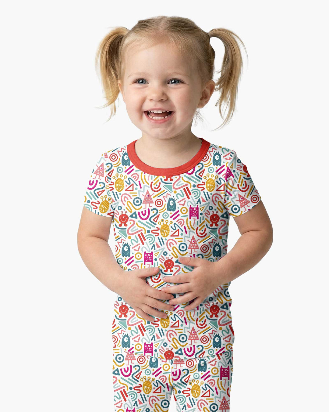 Rainbow Monster Party Bamboo Two Piece Short Sleeve Pajama Set