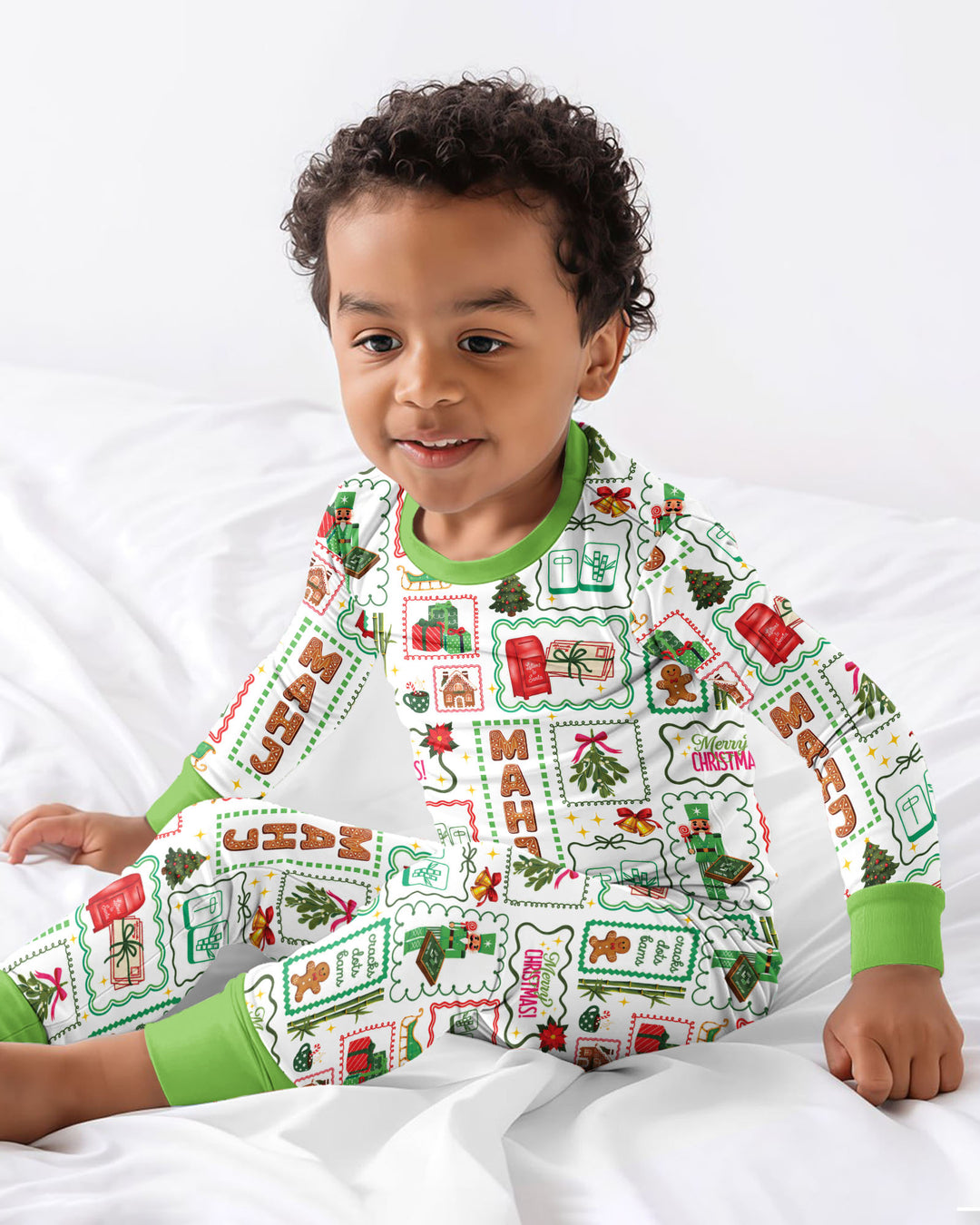 Preppy Christmas Mahjong Bamboo Two Piece Long Sleeve Pajama Set