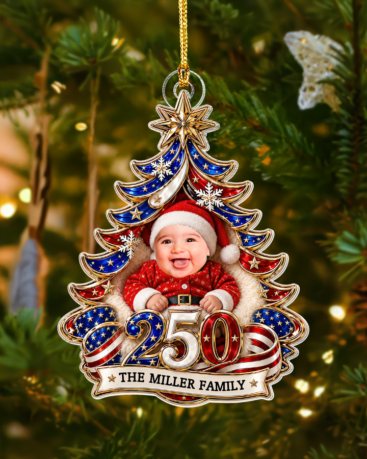 Stars And Stripes Personalized 1-Side Photo Acrylic Ornament