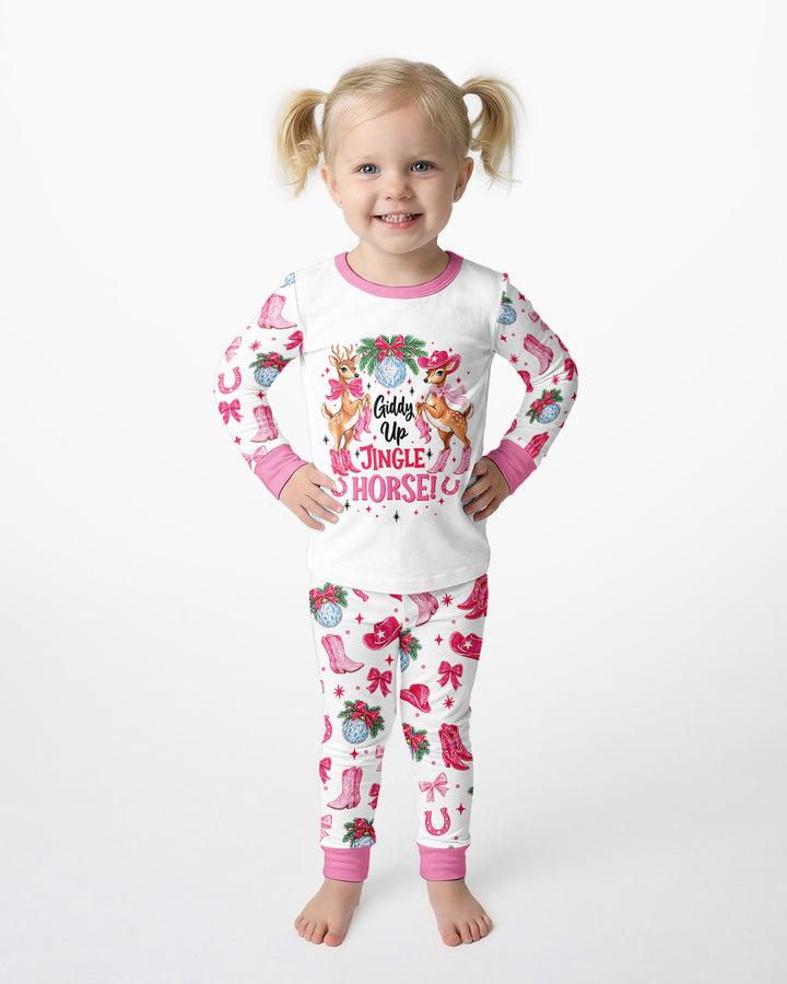 Western Christmas Giddy-up Jingle Horse Bamboo Two Piece Long Sleeve Pajama Set