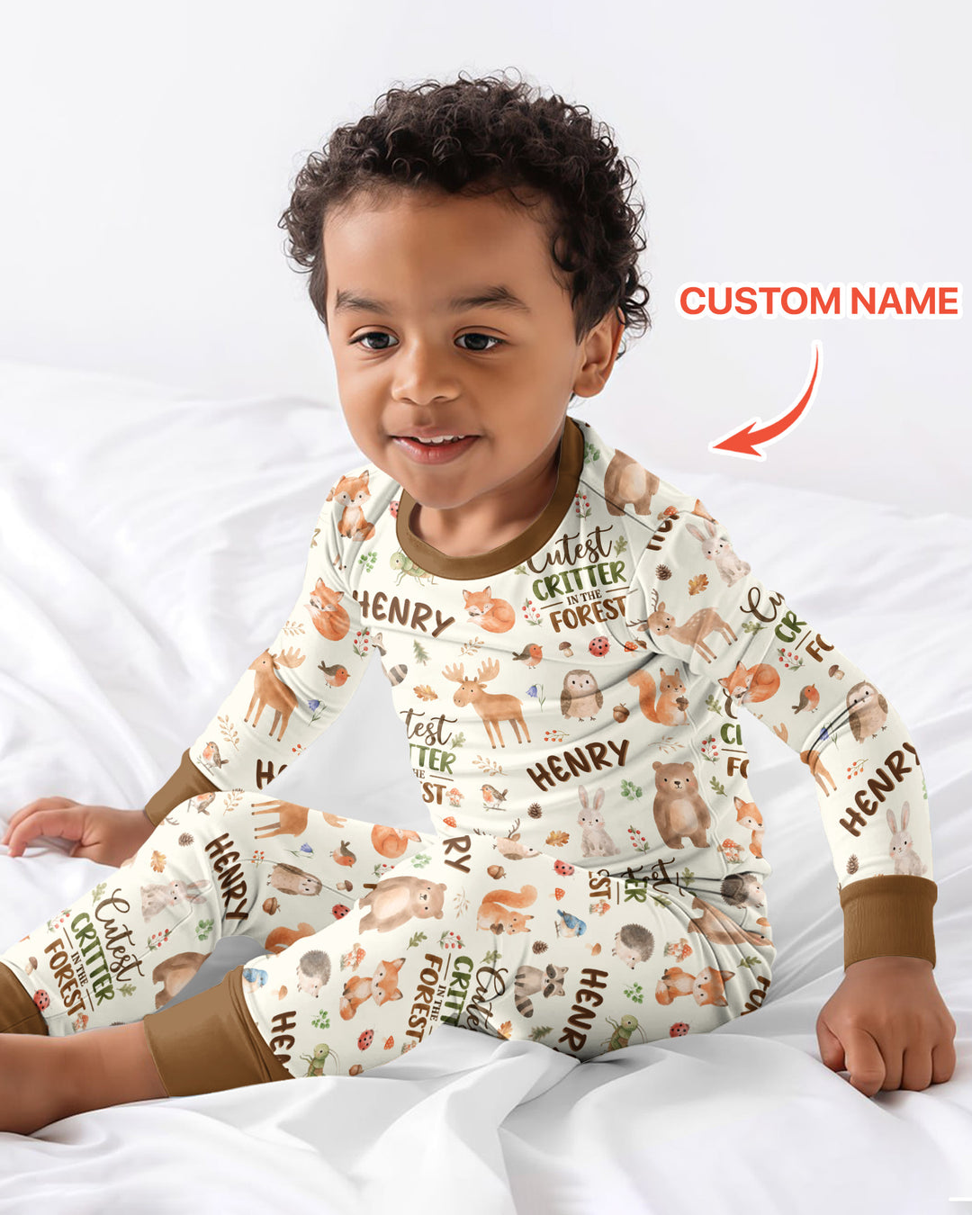 Custom Name Cutest Critter In The Forest Bamboo Two Piece Long Sleeve Pajama Set